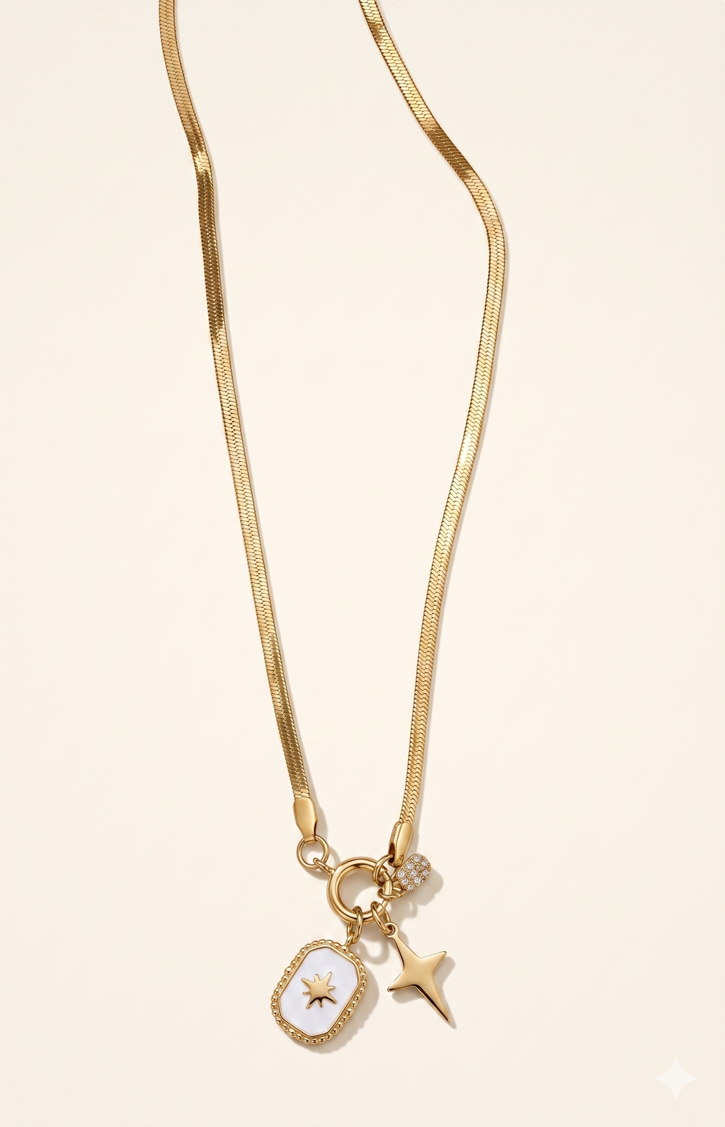 Celestial Star 18k Gold Plated Herringbone Necklace – Anti-Tarnish & Waterproof Snake Chain with Charms
