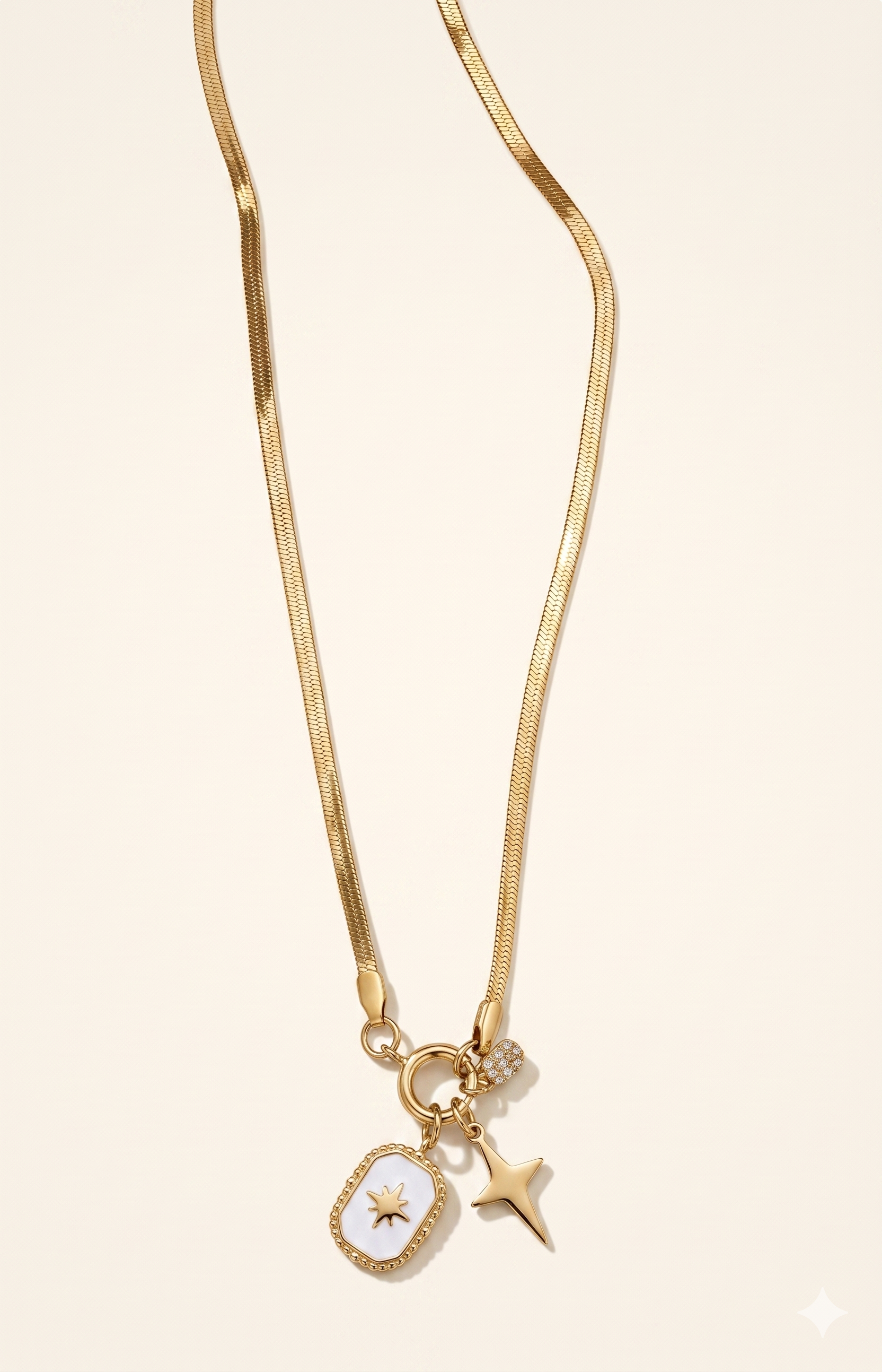 Celestial Star 18k Gold Plated Herringbone Necklace – Anti-Tarnish & Waterproof Snake Chain with Charms