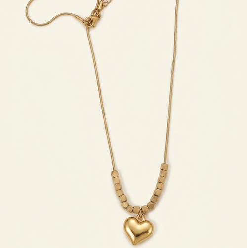 Dainty Heart & Geometric Cube Anti-Tarnish Necklace