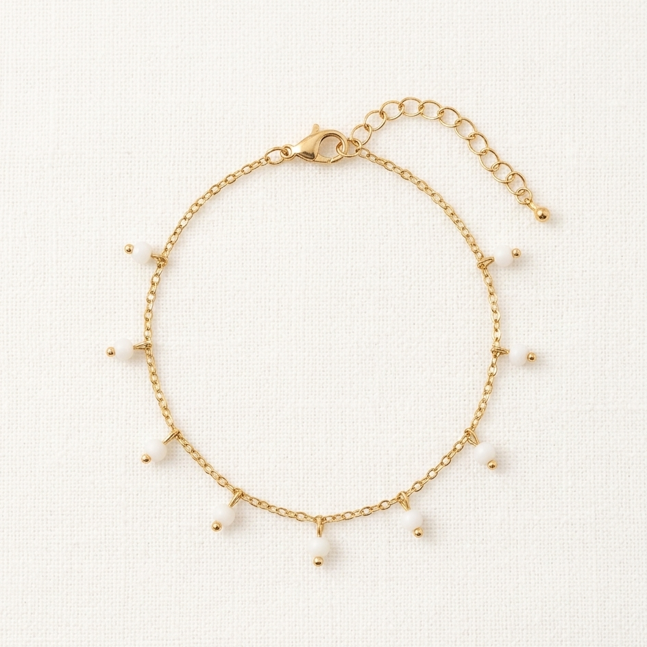 Dainty Pearl Station Drop Bracelet – 18K Gold Plated Jewelry
