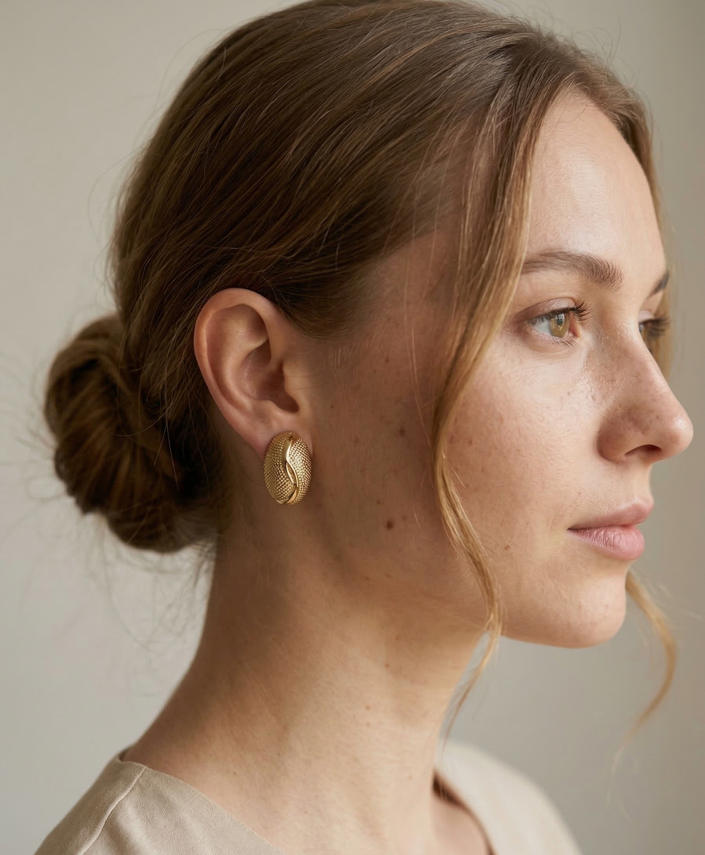 The Veda Textured Capsule Studs – 18K Gold Plated Stainless Steel Anti-Tarnish Earrings