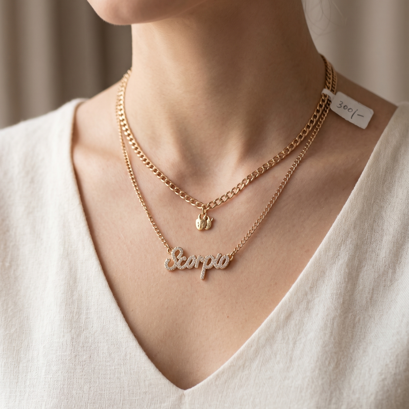 Double-Layered Anti-Tarnish Zodiac Necklace – Personalized Script Pendant Set