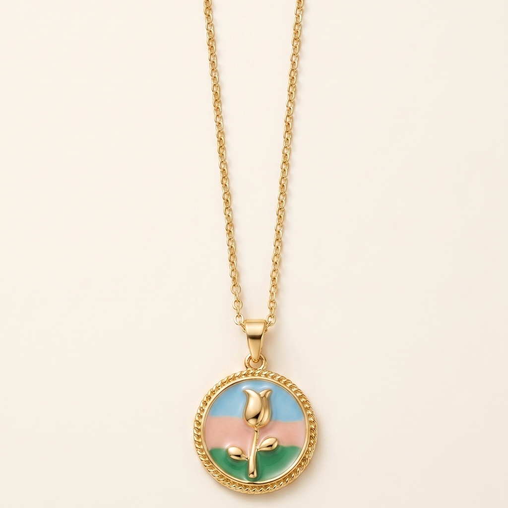 Necklace with a colorful pendant on a beige background