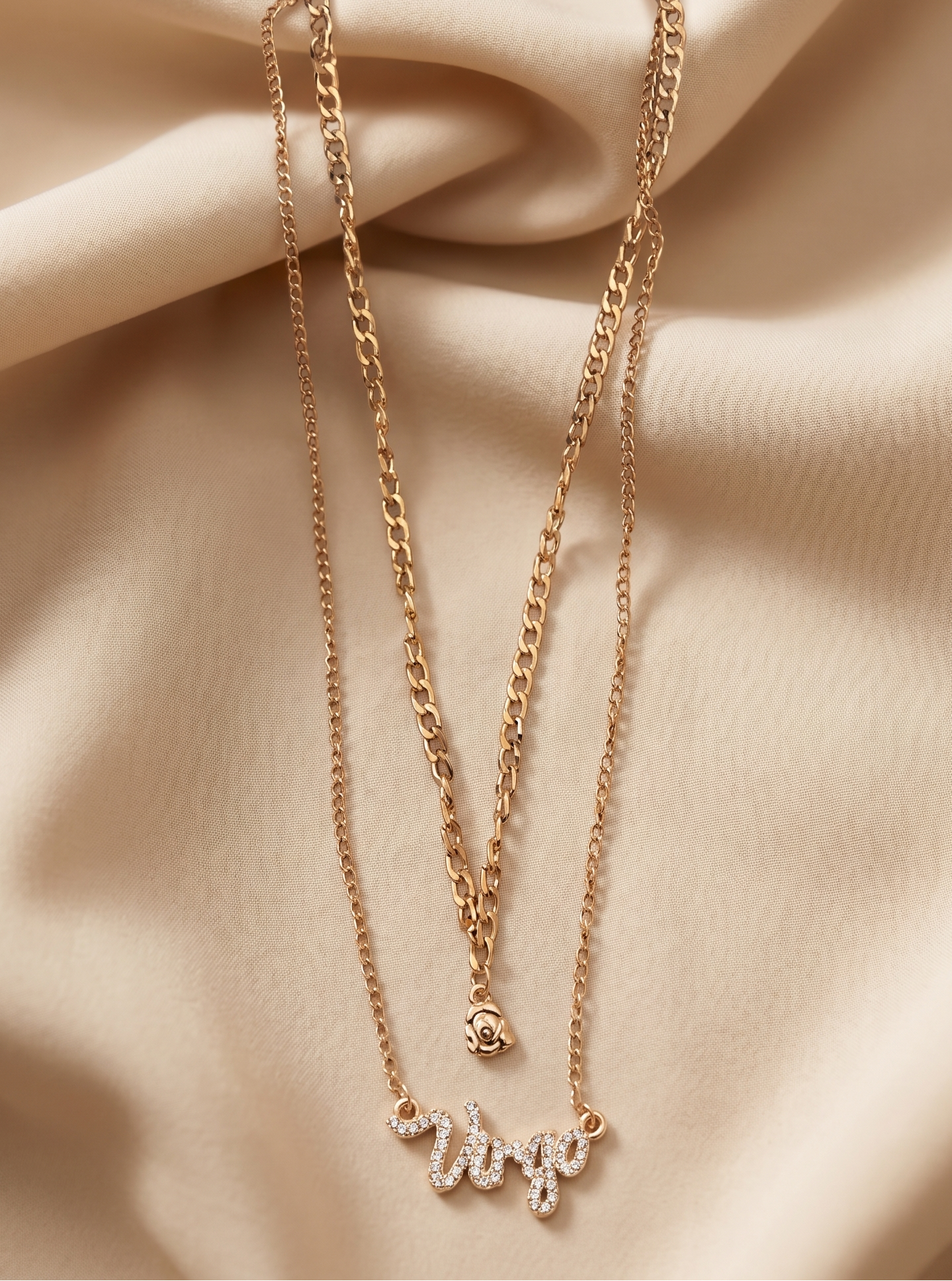 Double-Layered Anti-Tarnish Zodiac Necklace – Personalized Script Pendant Set