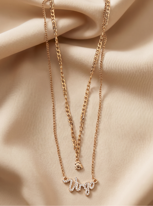 Double-Layered Anti-Tarnish Zodiac Necklace – Personalized Script Pendant Set