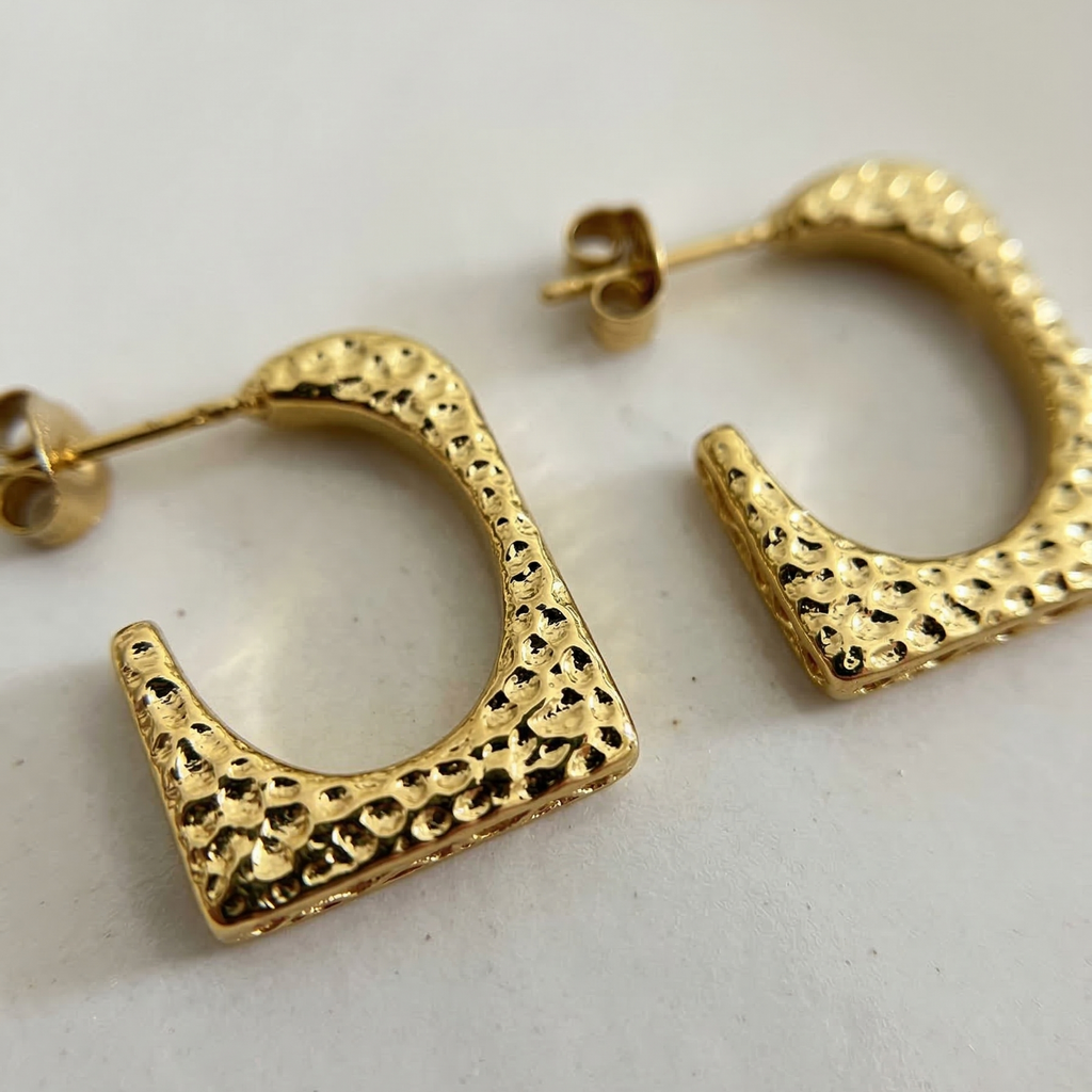 The Nova Embossed Star Hoops – 18K Gold Plated Stainless Steel Anti-Tarnish Earrings