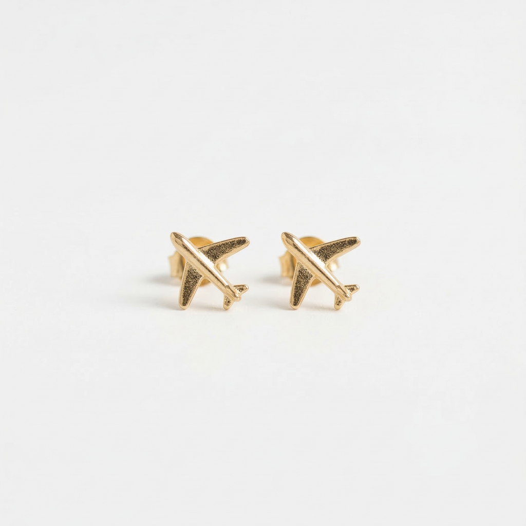 The Wanderlust Jet Studs – Champagne Gold Minimalist Airplane Earrings