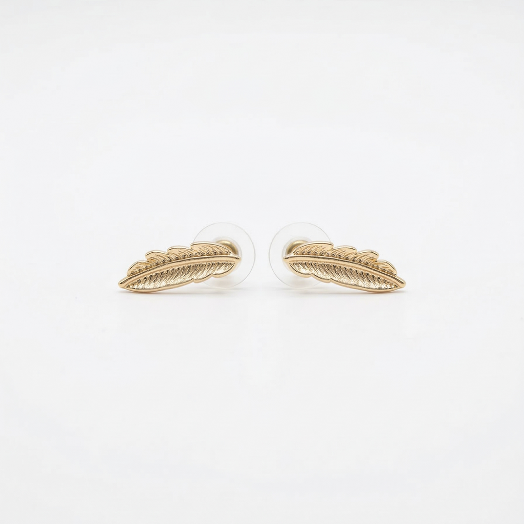 The Pluma Leaf Studs – Champagne Gold Finished Brass Earrings
