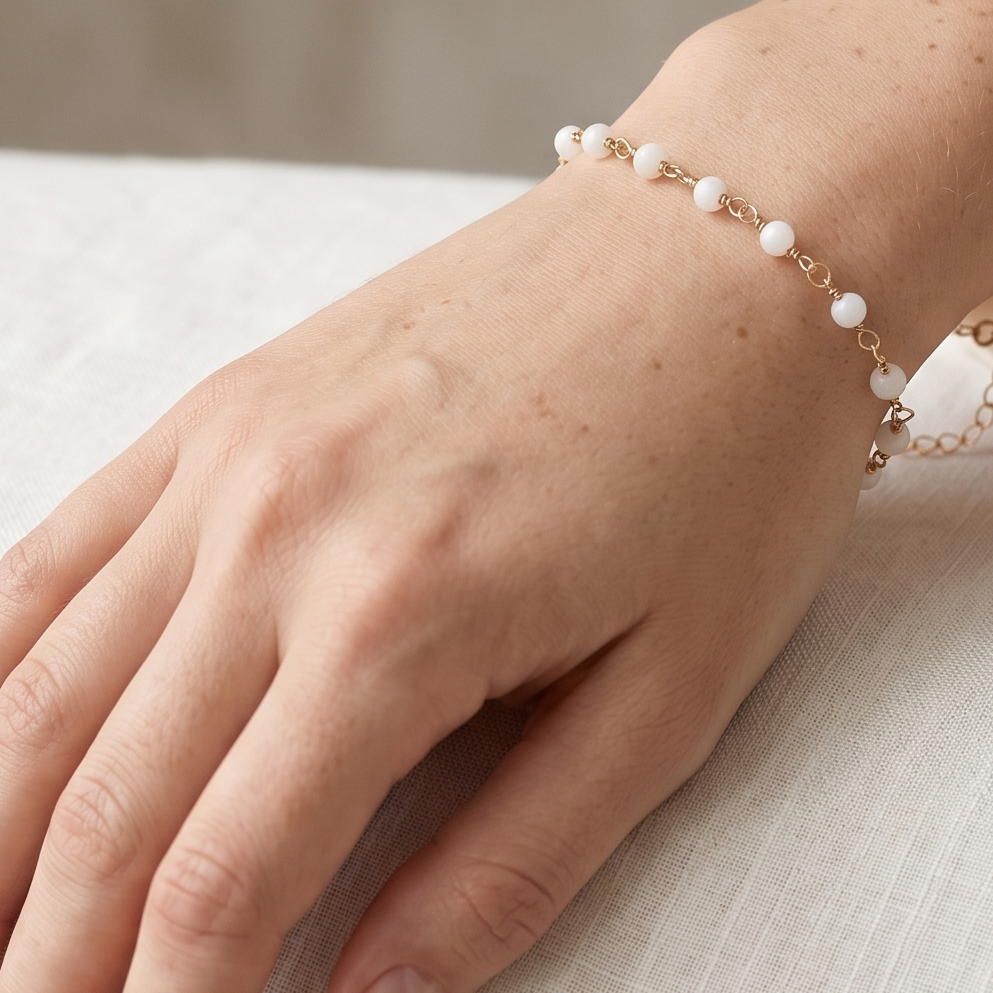 Ethereal Moonstone Beaded Chain Bracelet – 18K Gold Plated Anti-Tarnish Jewelry