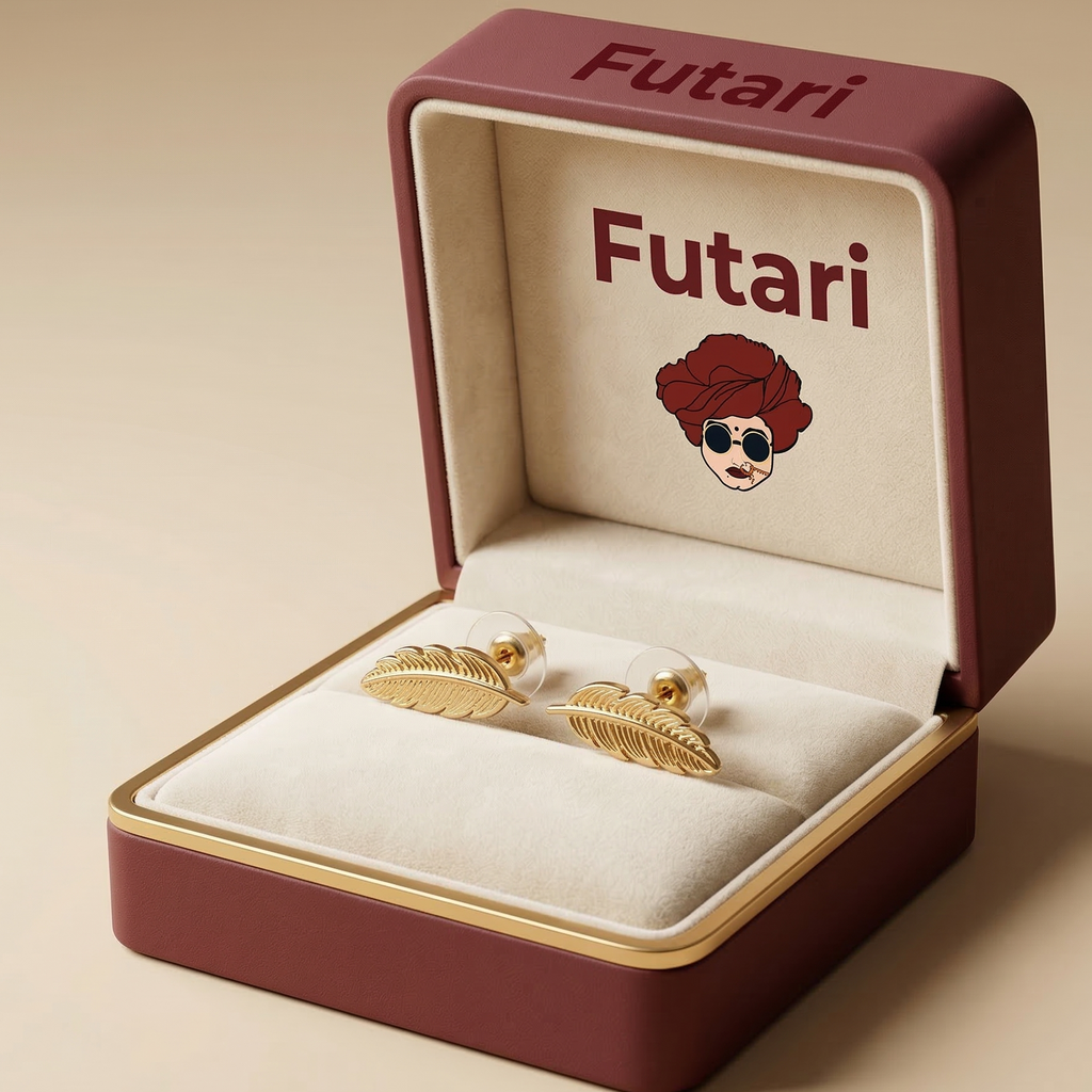 The Pluma Leaf Studs – Champagne Gold Finished Brass Earrings