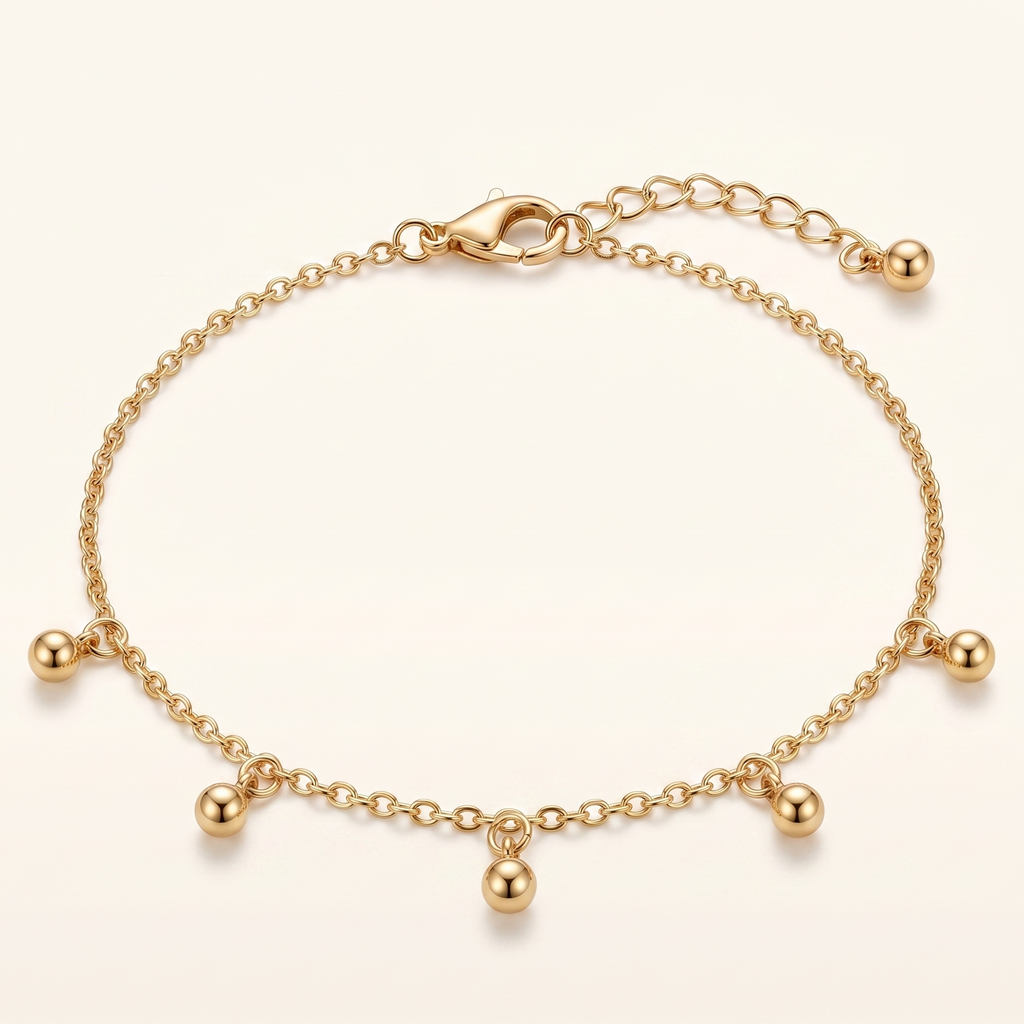 Dainty Beaded Drop Chain Bracelet – 18K Gold Plated Anti-Tarnish Jewelry