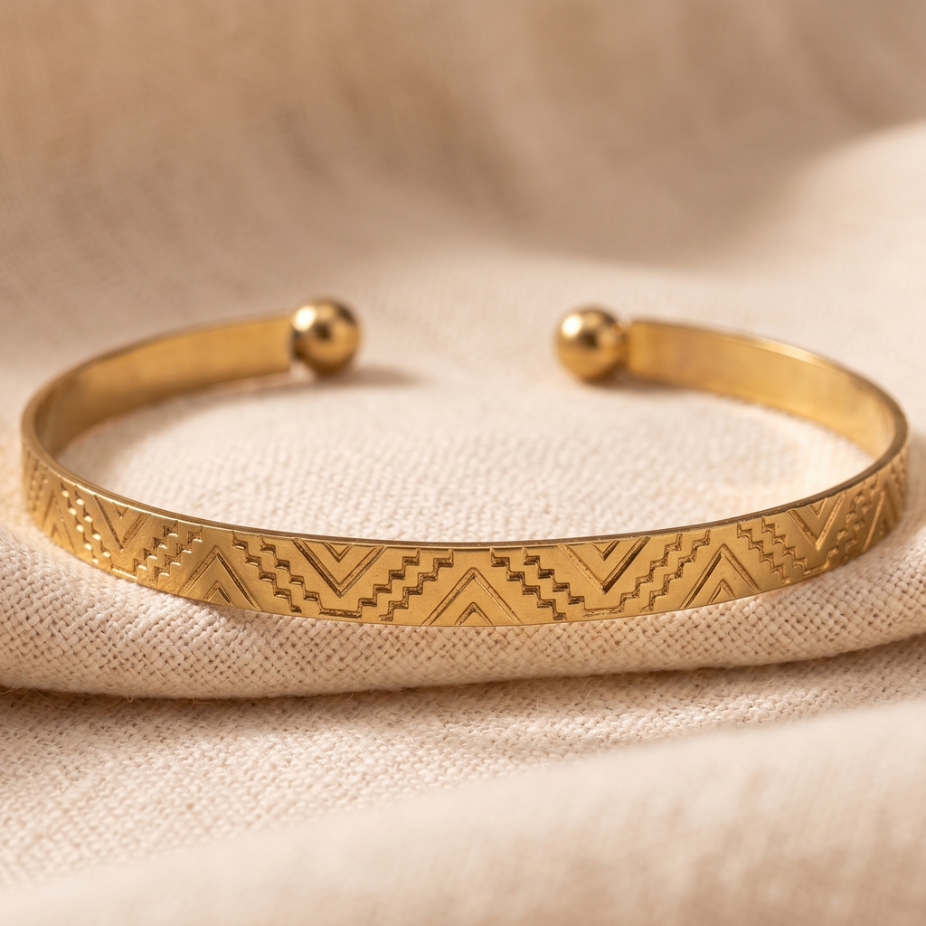 Nomad Geometric Engraved Open Cuff Bracelet
