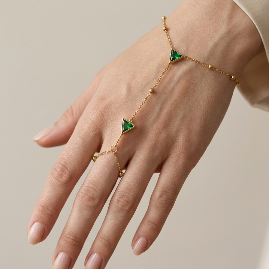 Dainty Gold-Tone Hand Harness with Triangle Crystal Accents || Hand chains || Rakhi Gift for Sister