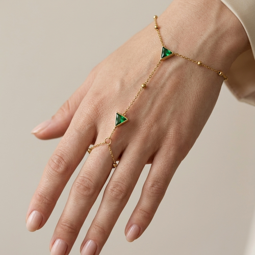 Dainty Gold-Tone Hand Harness with Triangle Crystal Accents || Hand chains || Rakhi Gift for Sister