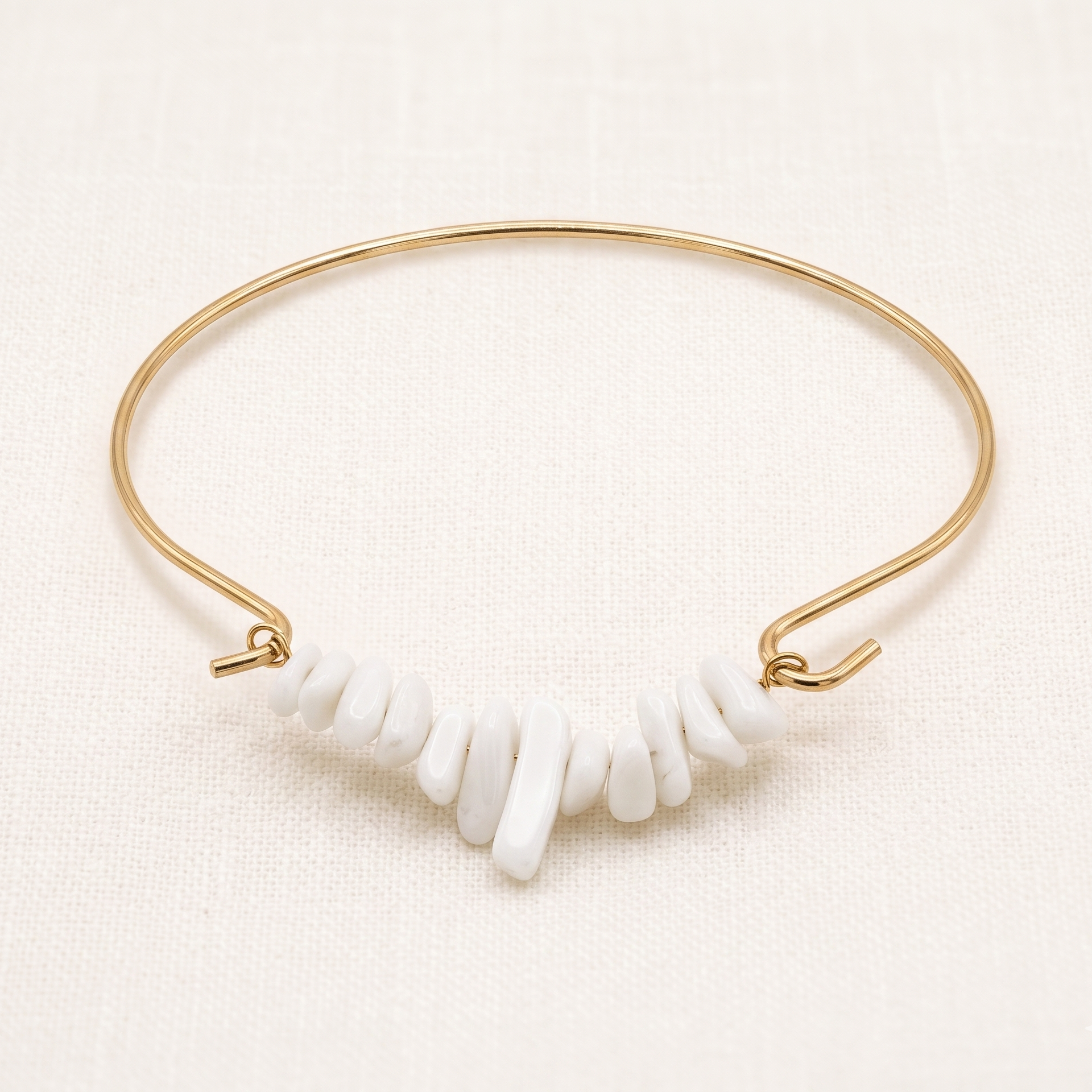 Bohemian Golden Hoop Bangle – Natural White Stone Statement Bracelet