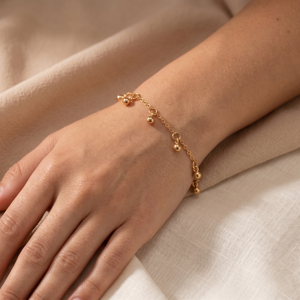 Dainty Beaded Drop Chain Bracelet – 18K Gold Plated Anti-Tarnish Jewelry