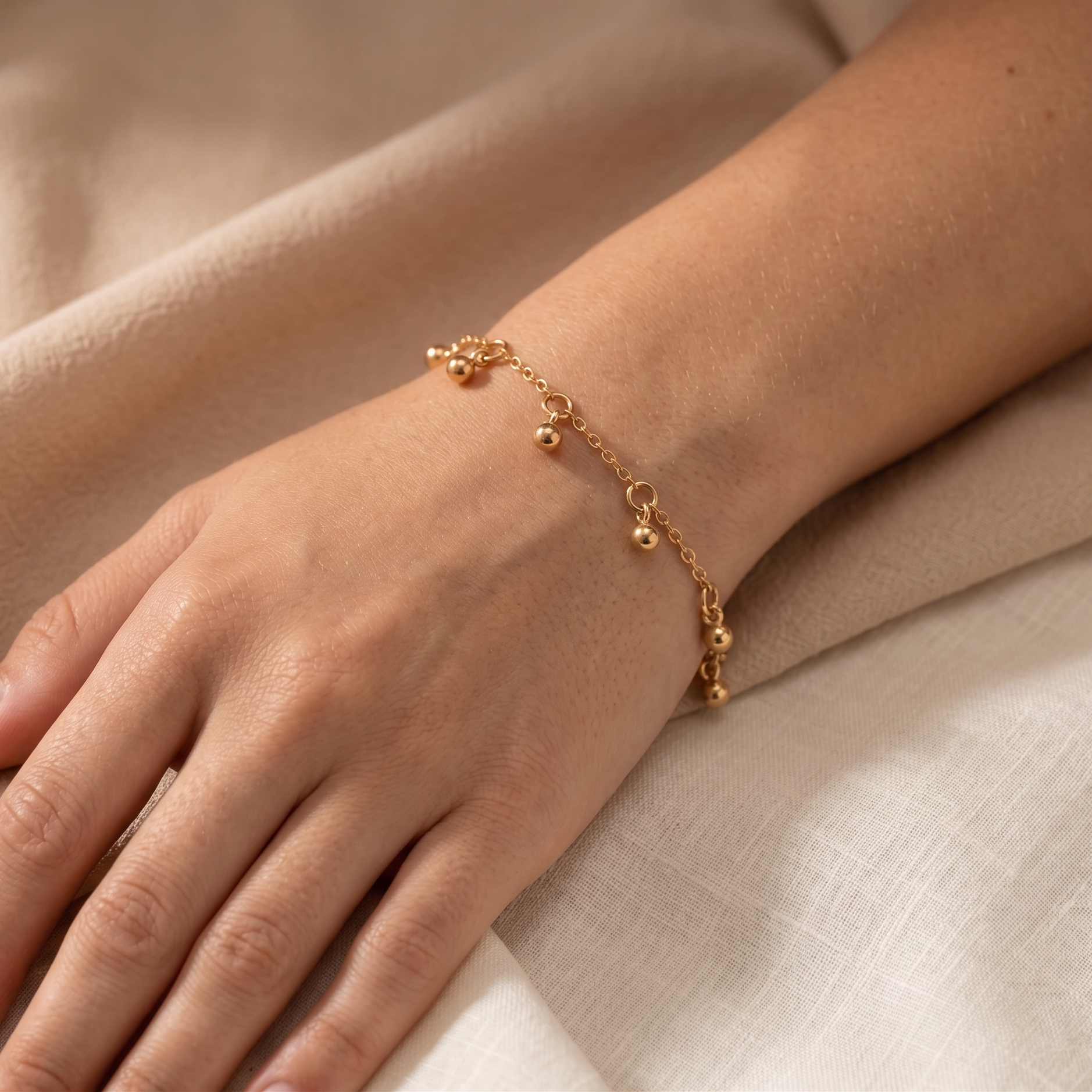 Dainty Beaded Drop Chain Bracelet – 18K Gold Plated Anti-Tarnish Jewelry