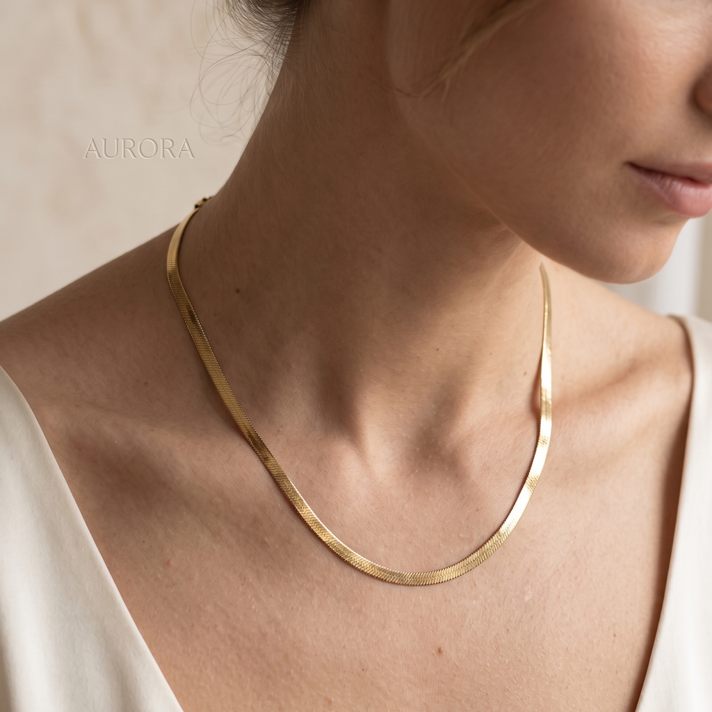 Signature Anti-Tarnish Herringbone Chain | 18K Gold Plated Waterproof Snake Chain Necklace