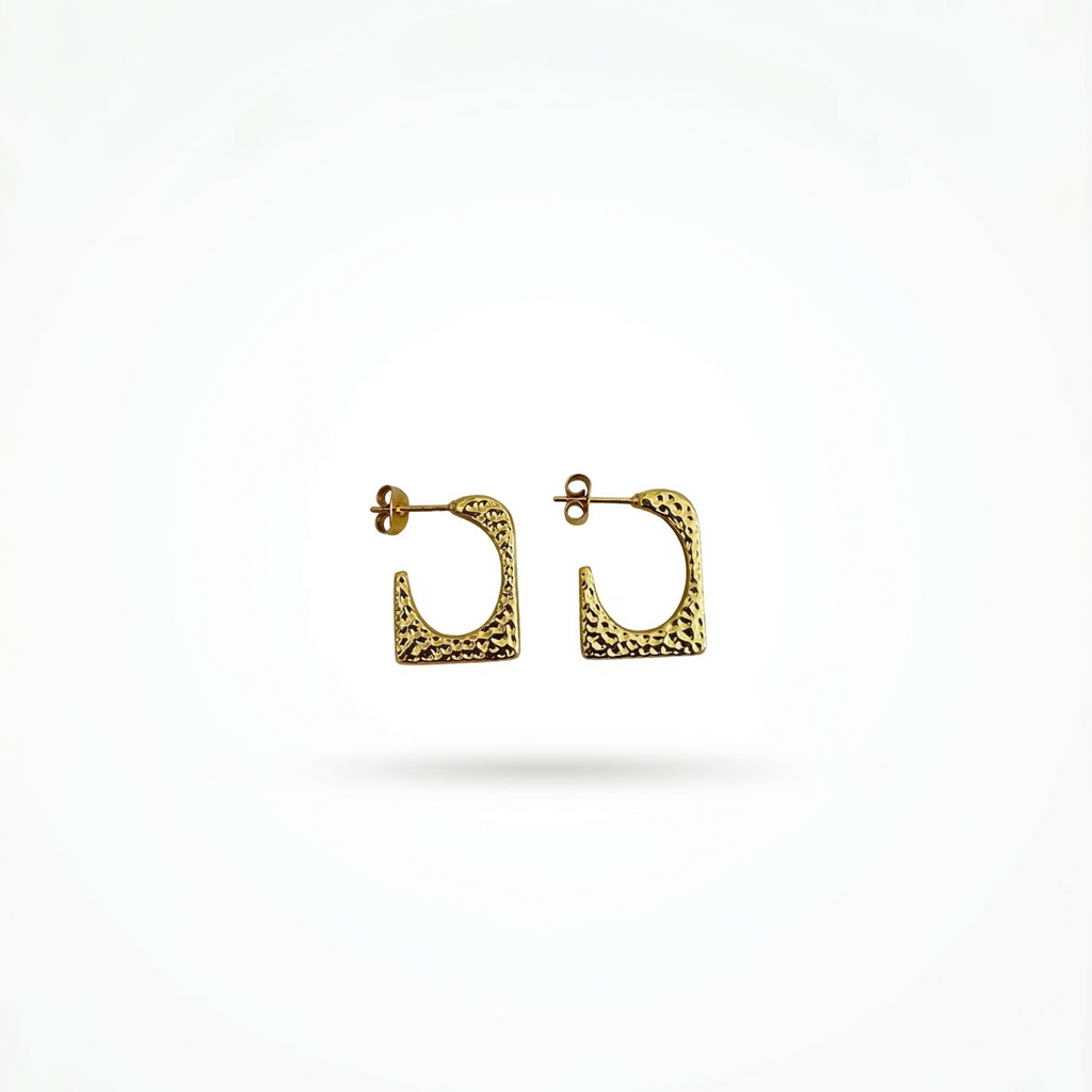 The Nova Embossed Star Hoops – 18K Gold Plated Stainless Steel Anti-Tarnish Earrings