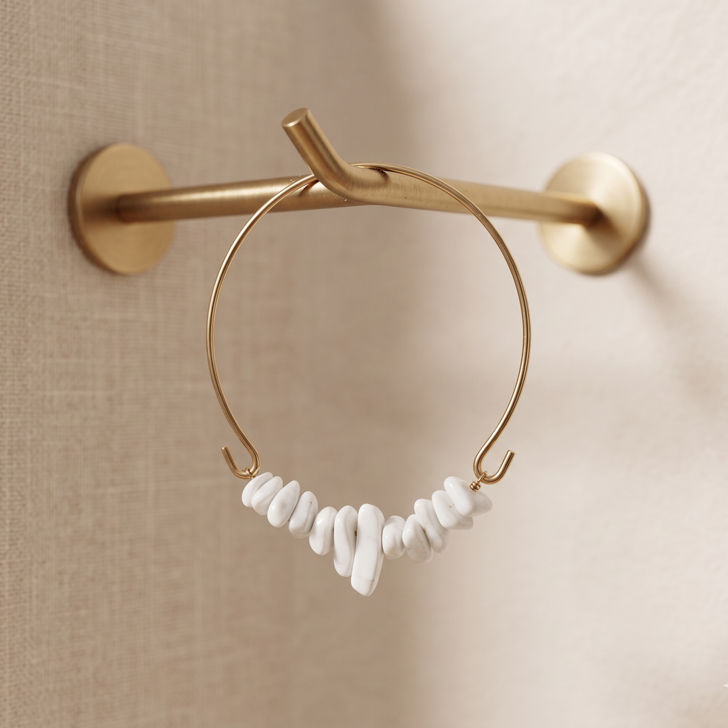 Bohemian Golden Hoop Bangle – Natural White Stone Statement Bracelet