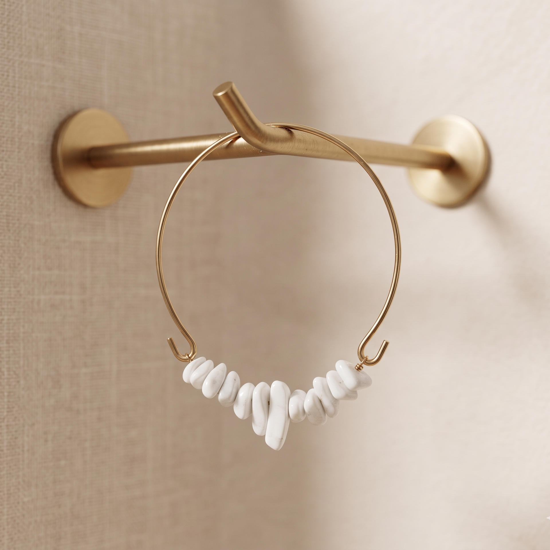Bohemian Golden Hoop Bangle – Natural White Stone Statement Bracelet