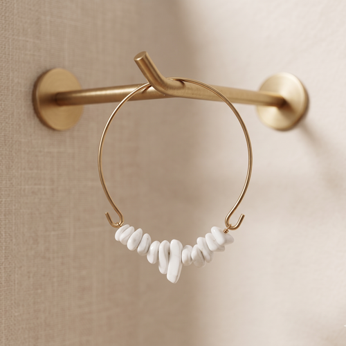 Bohemian Golden Hoop Bangle – Natural White Stone Statement Bracelet