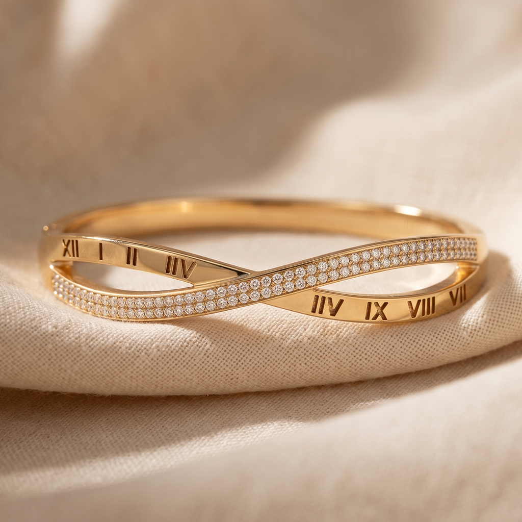 Eternity Roman Numeral Crossover Crystal Bangle