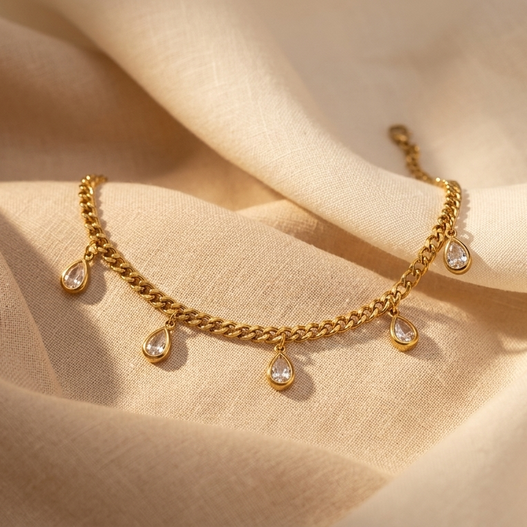 Aurelia Multi-Color Teardrop Gem Charm Bracelet || Rakhi Gift for Sister