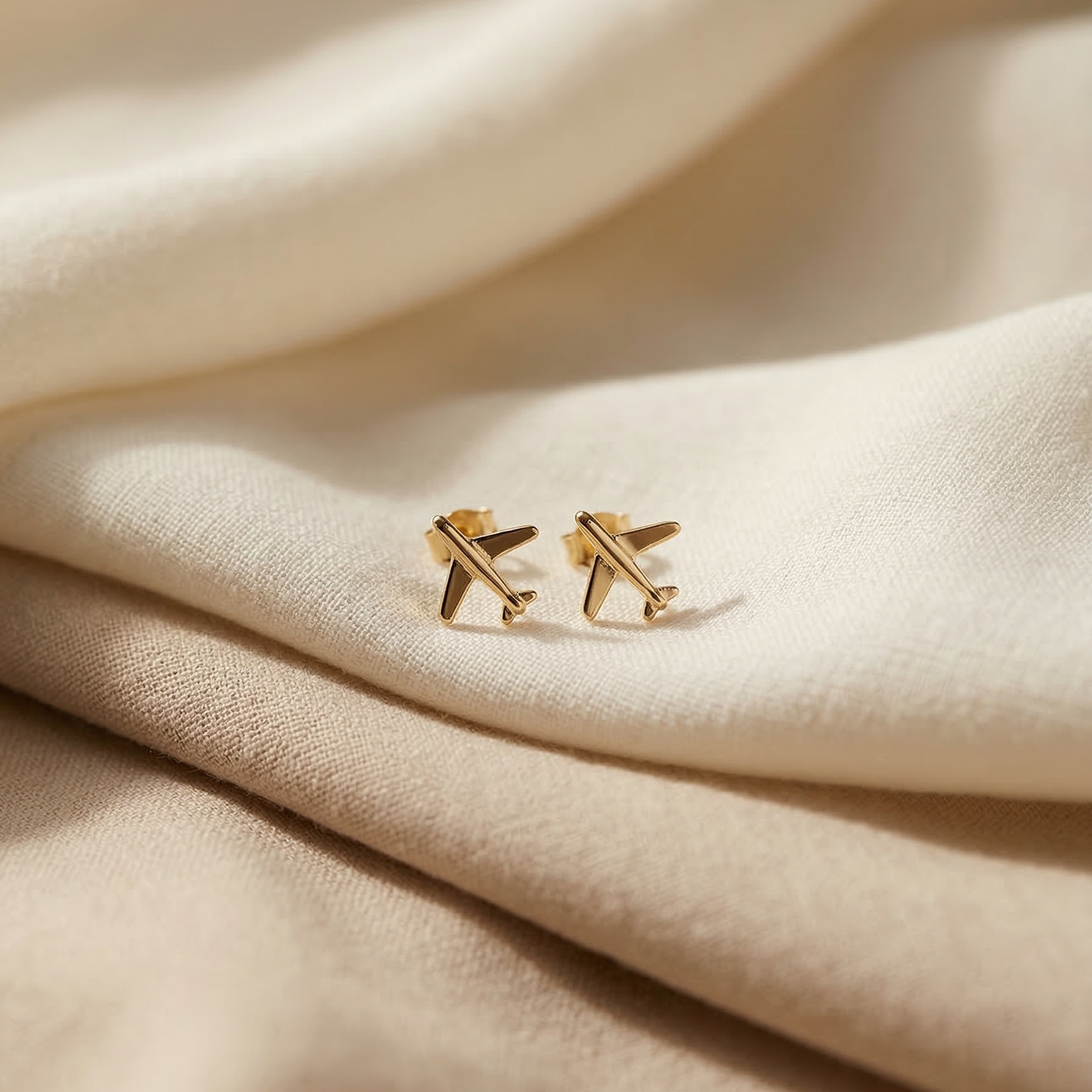 The Wanderlust Jet Studs – Champagne Gold Minimalist Airplane Earrings