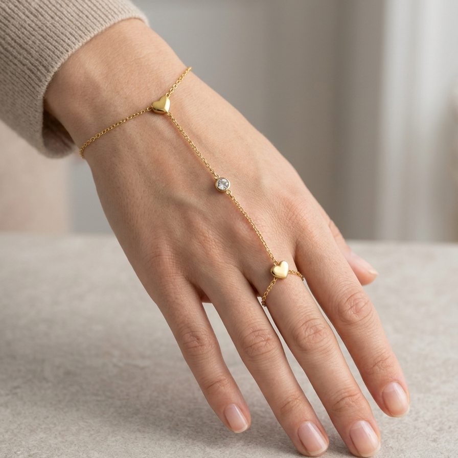 Amara Dainty Dual-Heart & Solitaire Hand Harness || || Rakhi Gift for Sister