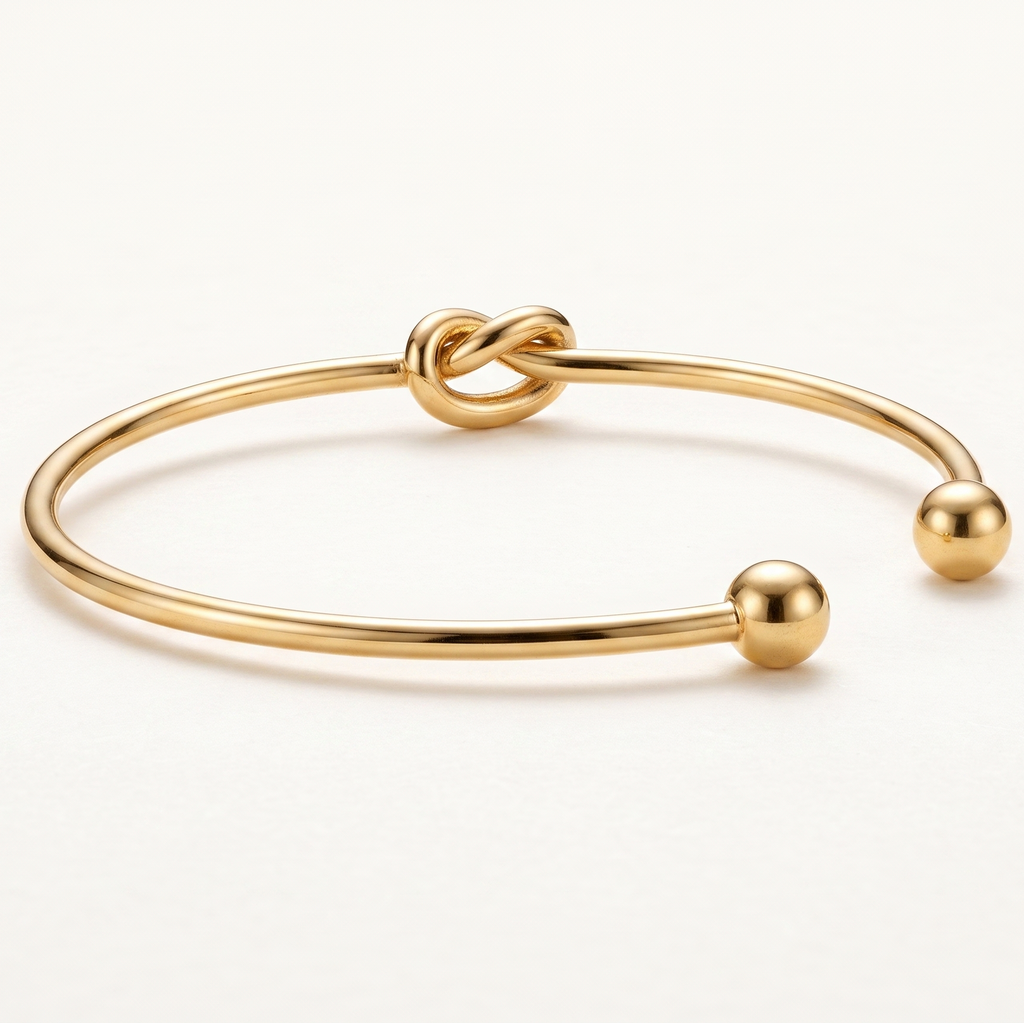 Elegant Golden Love Knot Cuff Bracelet – Minimalist Open Bangle