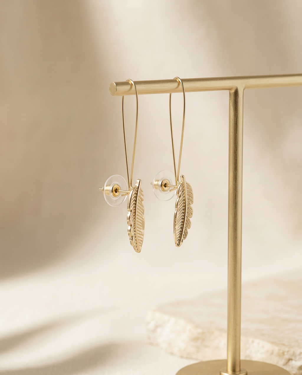 The Pluma Leaf Studs – Champagne Gold Finished Brass Earrings