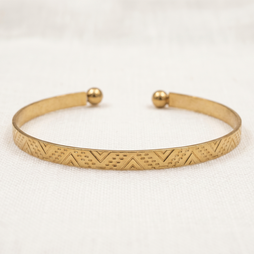 Nomad Geometric Engraved Open Cuff Bracelet