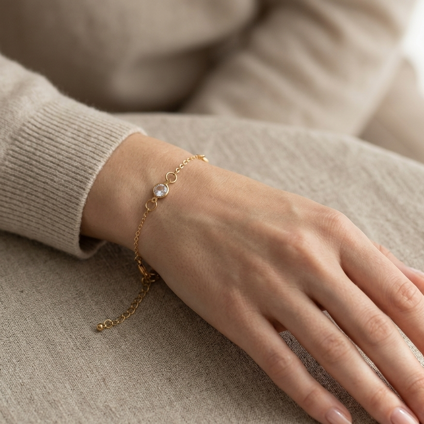 Triple Solitaire Crystal Station Bracelet | 18K Gold Plated Minimalist Jewelry