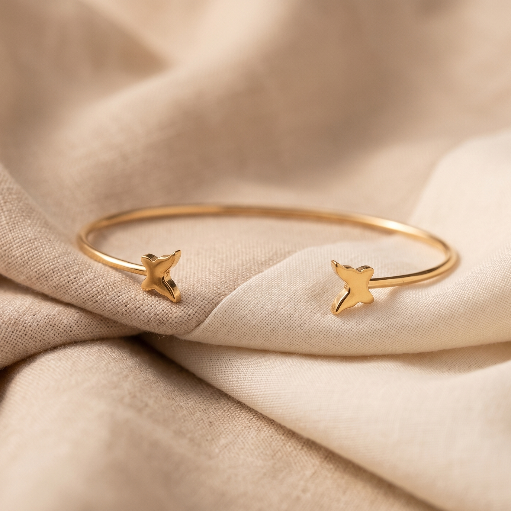 Dainty Golden Butterfly Cuff Bracelet – Minimalist Open Bangle with Wire Wrap