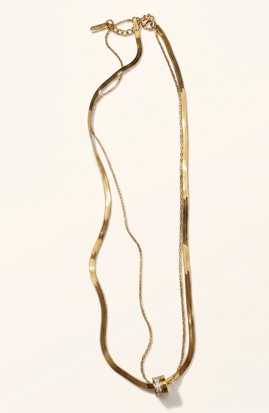 Double-Layered Golden Hour Necklace – Herringbone & Pavé Bead Duo