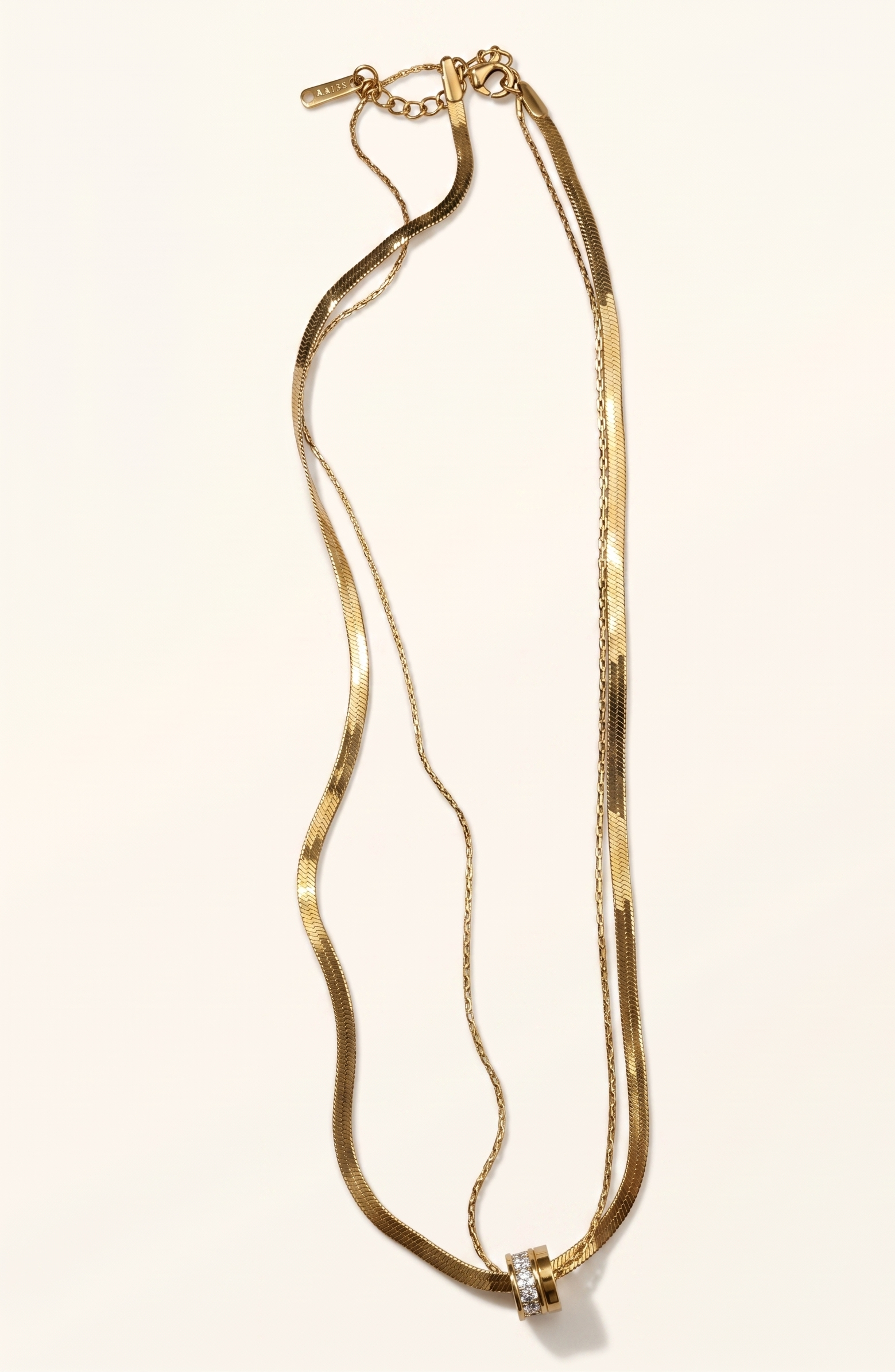 Double-Layered Golden Hour Necklace – Herringbone & Pavé Bead Duo