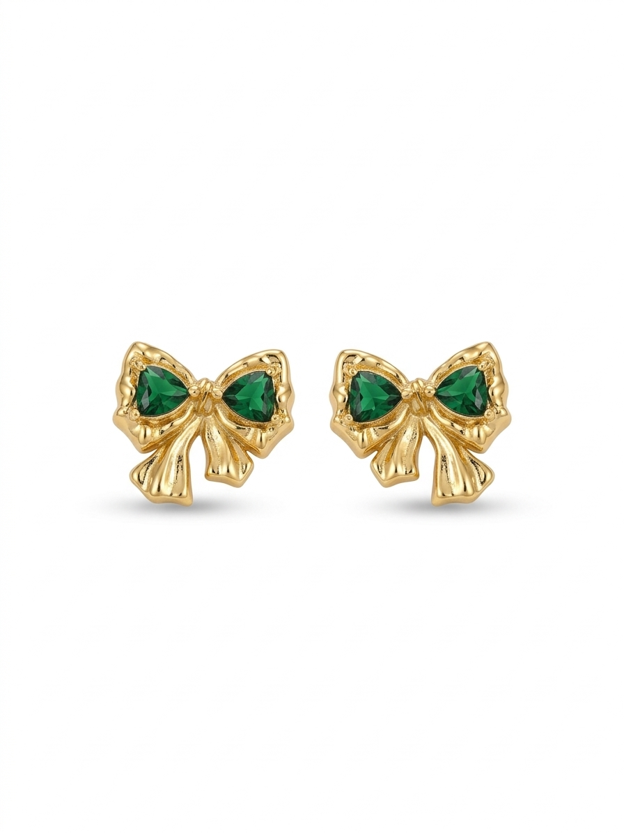 The Emerald Ribbon Studs – 18K Gold Plated Anti-Tarnish Bow Earrings