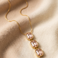 Gold-Tone Triple Crystal Pendant Necklace || Pink || Green || Multi color || Rakhi Gift for Sister