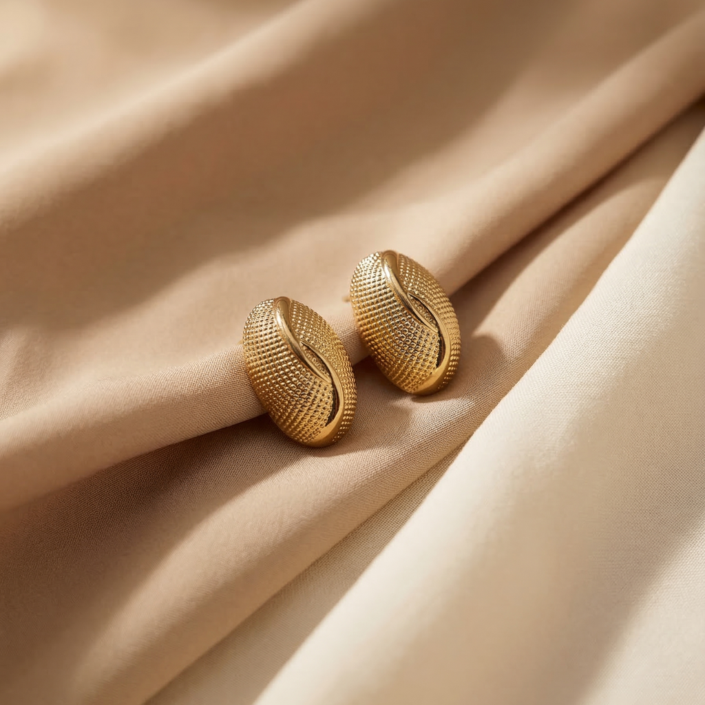 The Veda Textured Capsule Studs – 18K Gold Plated Stainless Steel Anti-Tarnish Earrings