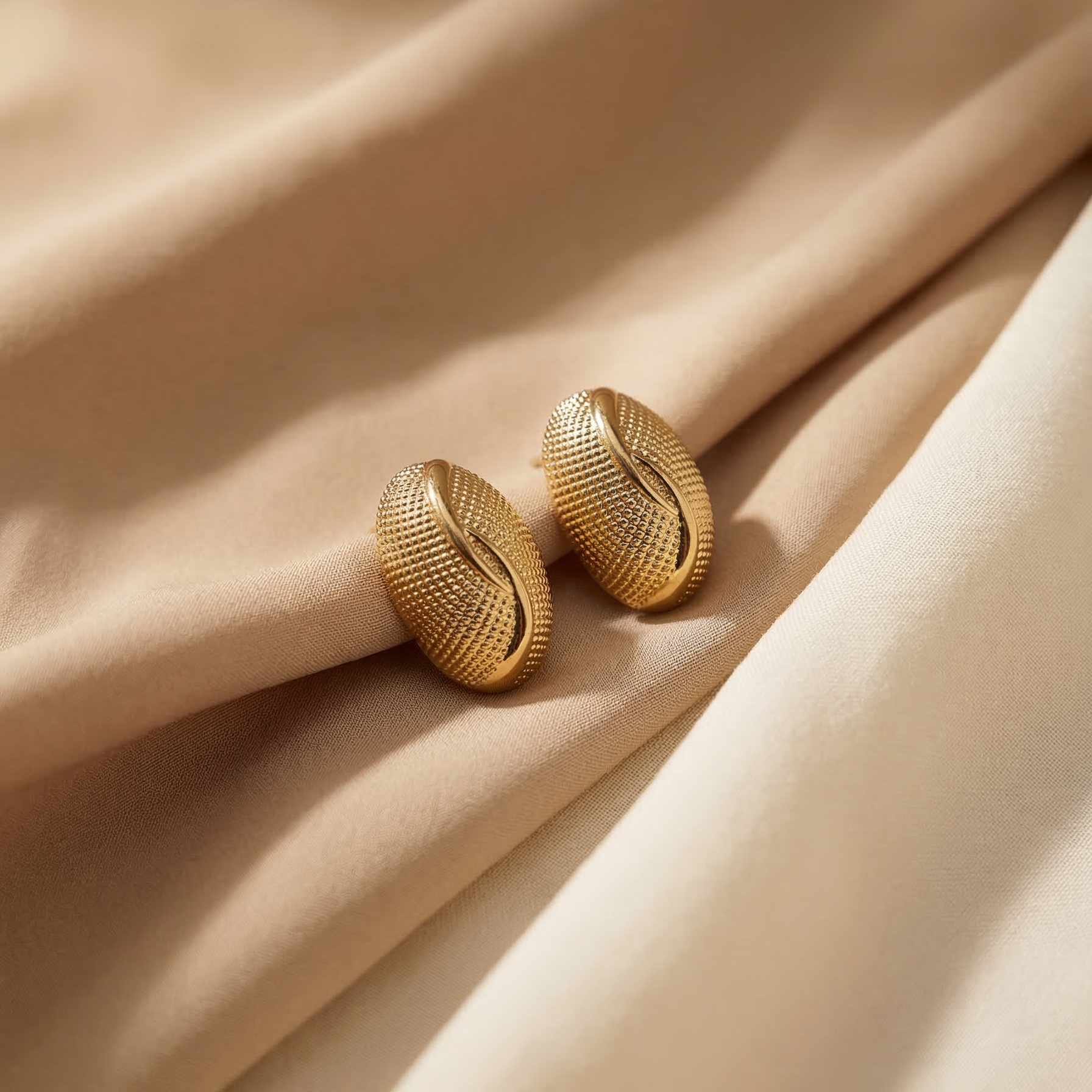 The Veda Textured Capsule Studs – 18K Gold Plated Stainless Steel Anti-Tarnish Earrings