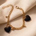Midnight Love Heart Charm Bracelet – 18K Gold Plated Curb Chain