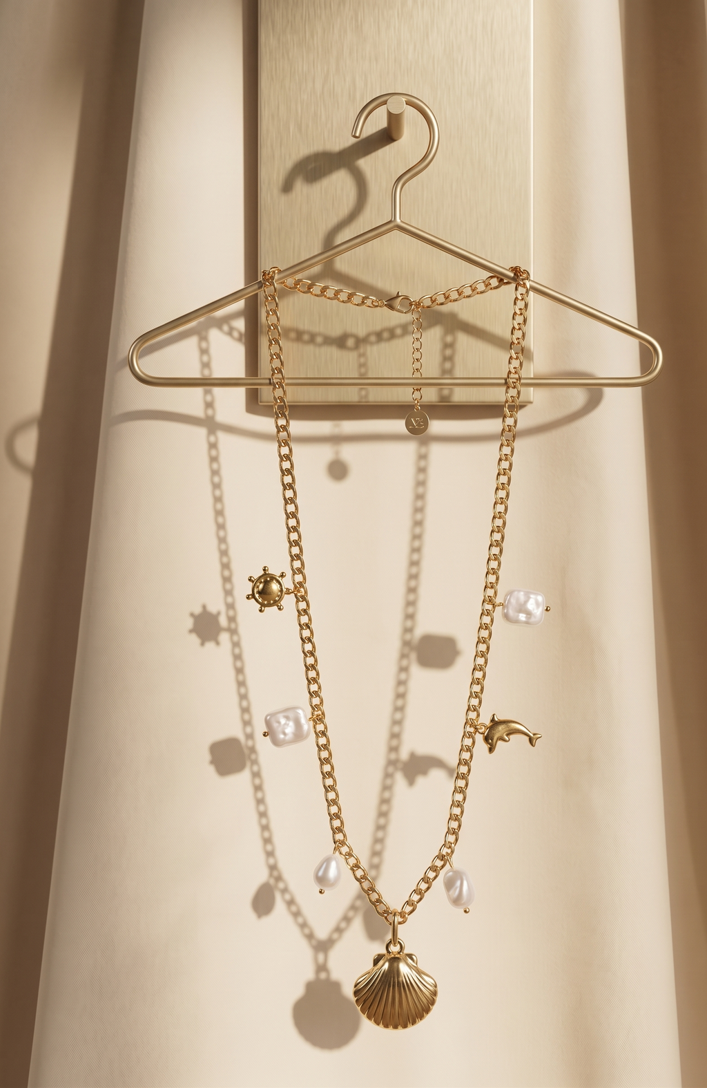 Aegean Sea Shell & Baroque Pearl Charm Link Necklace