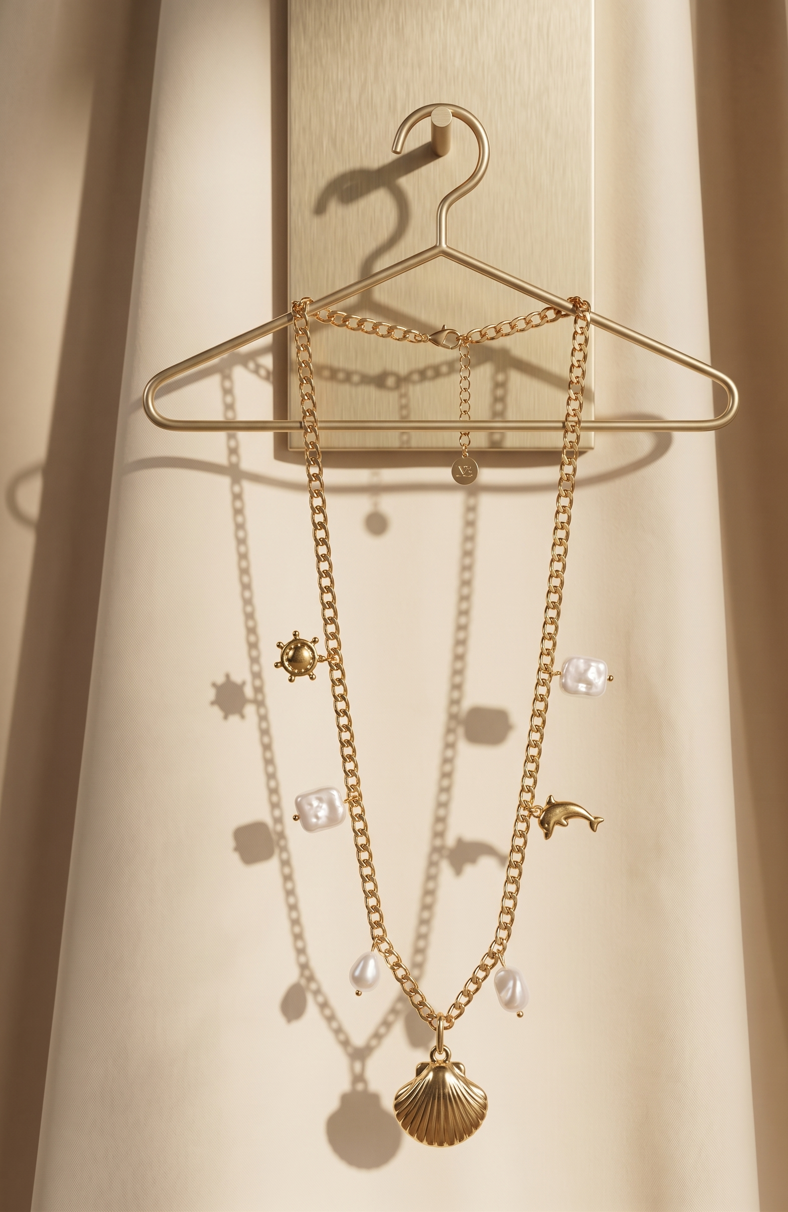 Aegean Sea Shell & Baroque Pearl Charm Link Necklace