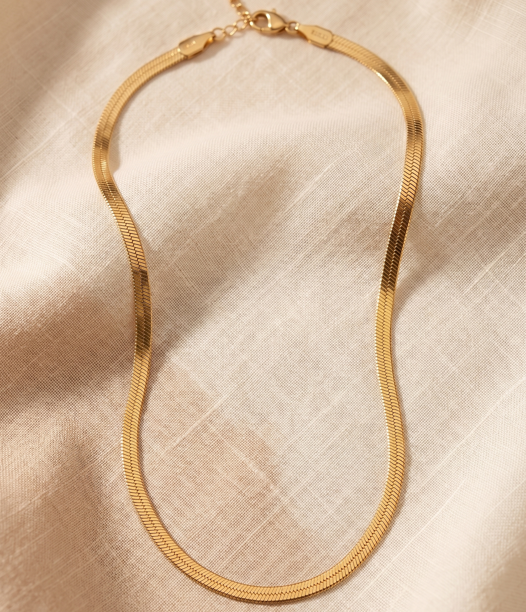 Signature Anti-Tarnish Herringbone Chain | 18K Gold Plated Waterproof Snake Chain Necklace