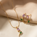 Tulip Pendant Necklace & Earrings Set for Women and Girls Gold Plated Floral Leaf Design Jewelry Set Anti Tarnish Pendant with Matching Drop Earrings for Party and Casual Wear || Rakhi Gift for Sister