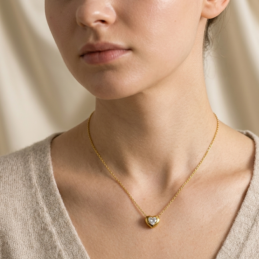 18k Gold Plated Blush Heart Necklace For Womens - Gift for Girls & Women | Waterproof & Anti-Tarnish Demifine Jewellery, Stylish and Trendy Necklace for Ladies || Rakhi Gift for Sister