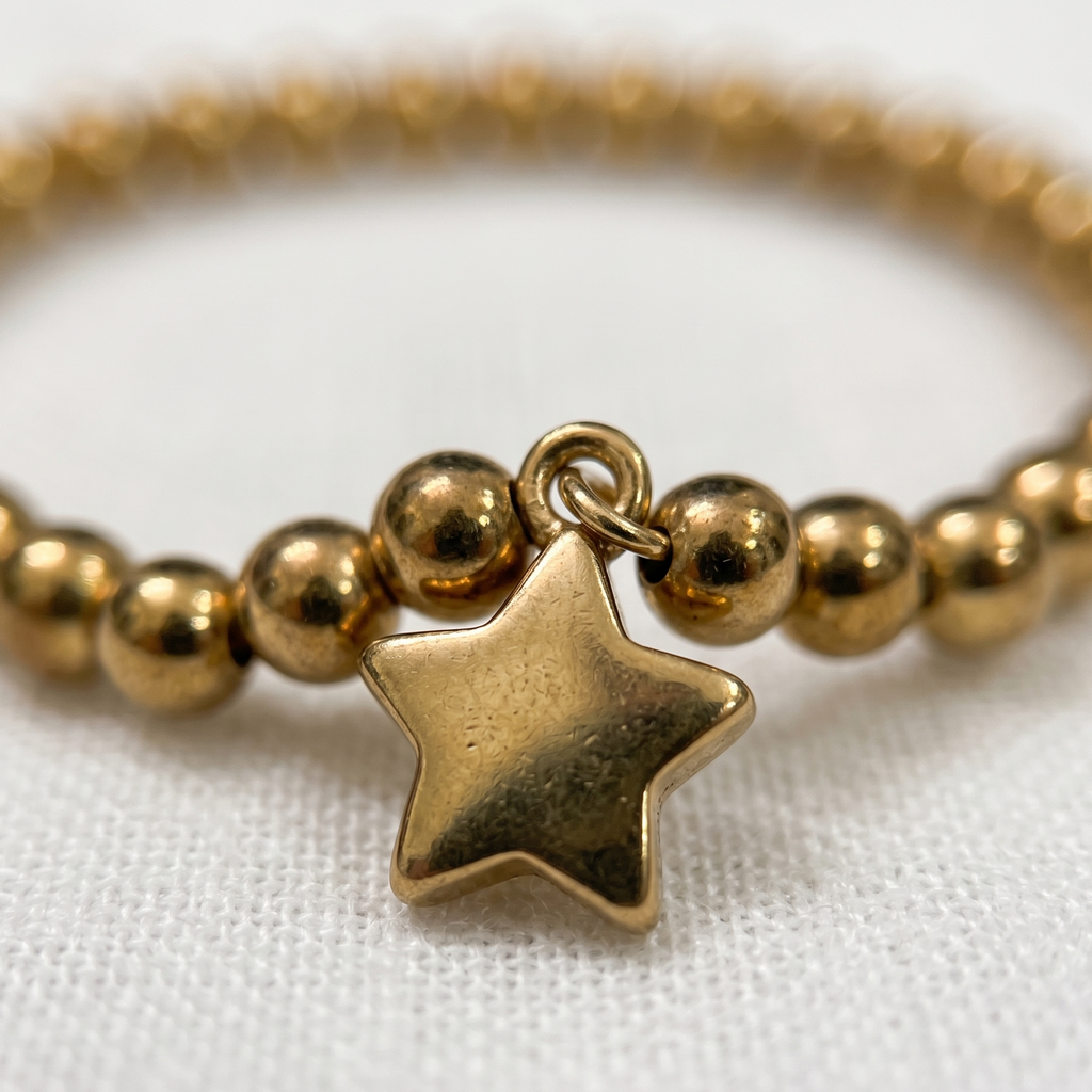 Celestial Star Gold Beaded Bracelet | Minimalist High-Shine Stretch Jewelry