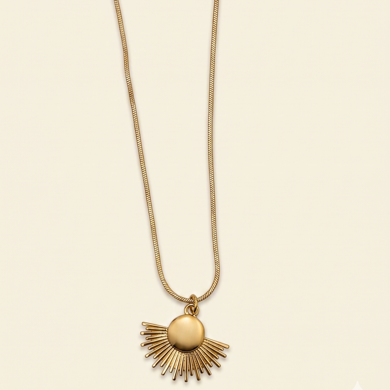 Golden Sunburst Anti-Tarnish Necklace – Modern Art Deco Pendant