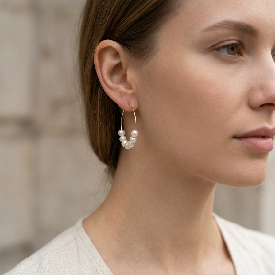 Dainty Pearl Hoop Earrings - 14k Gold Plated Delicate Floating Freshwater Pearl Wire Hoops